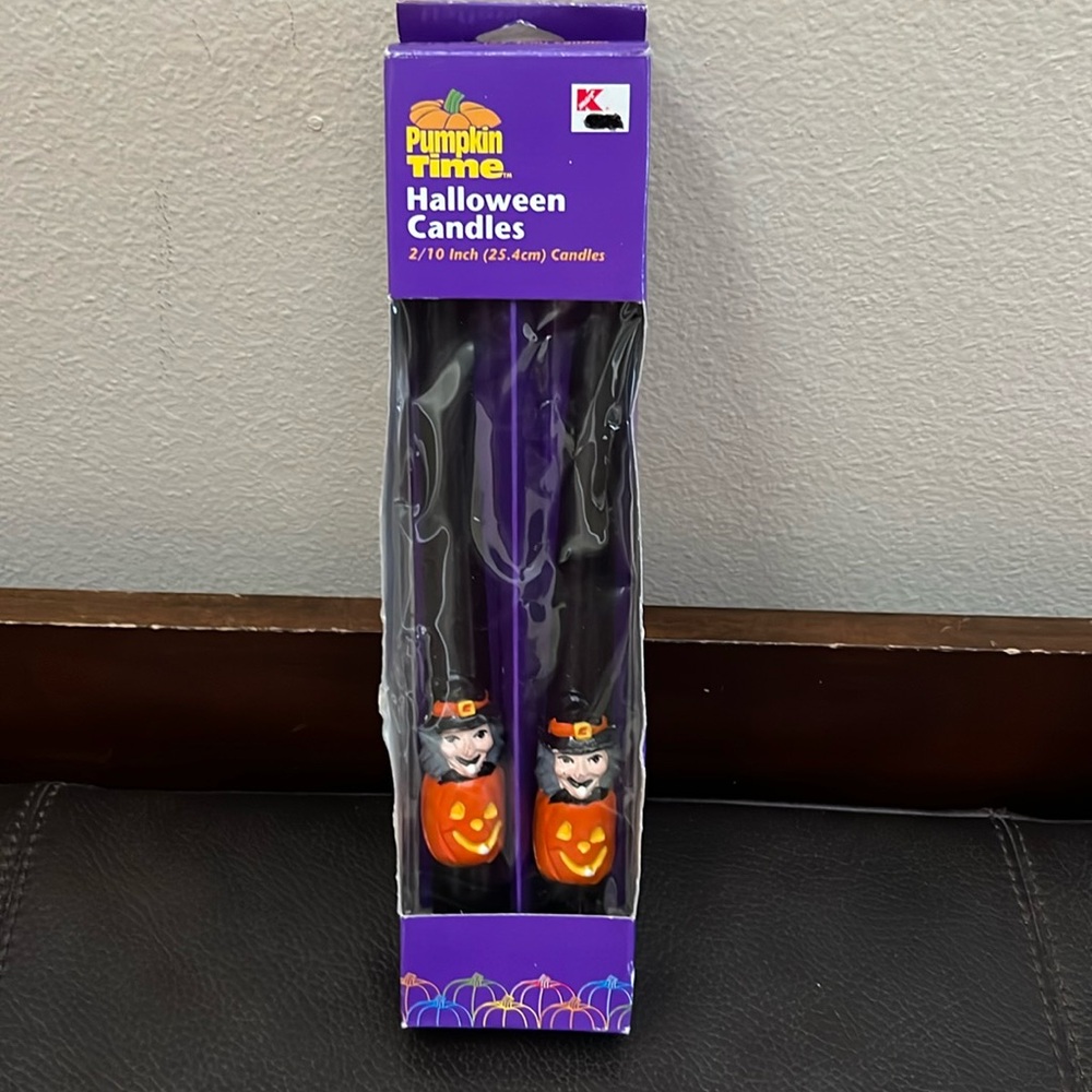 NWT Halloween Candles Witches & Pumpkin Design Set of 2 10” Black Candle…